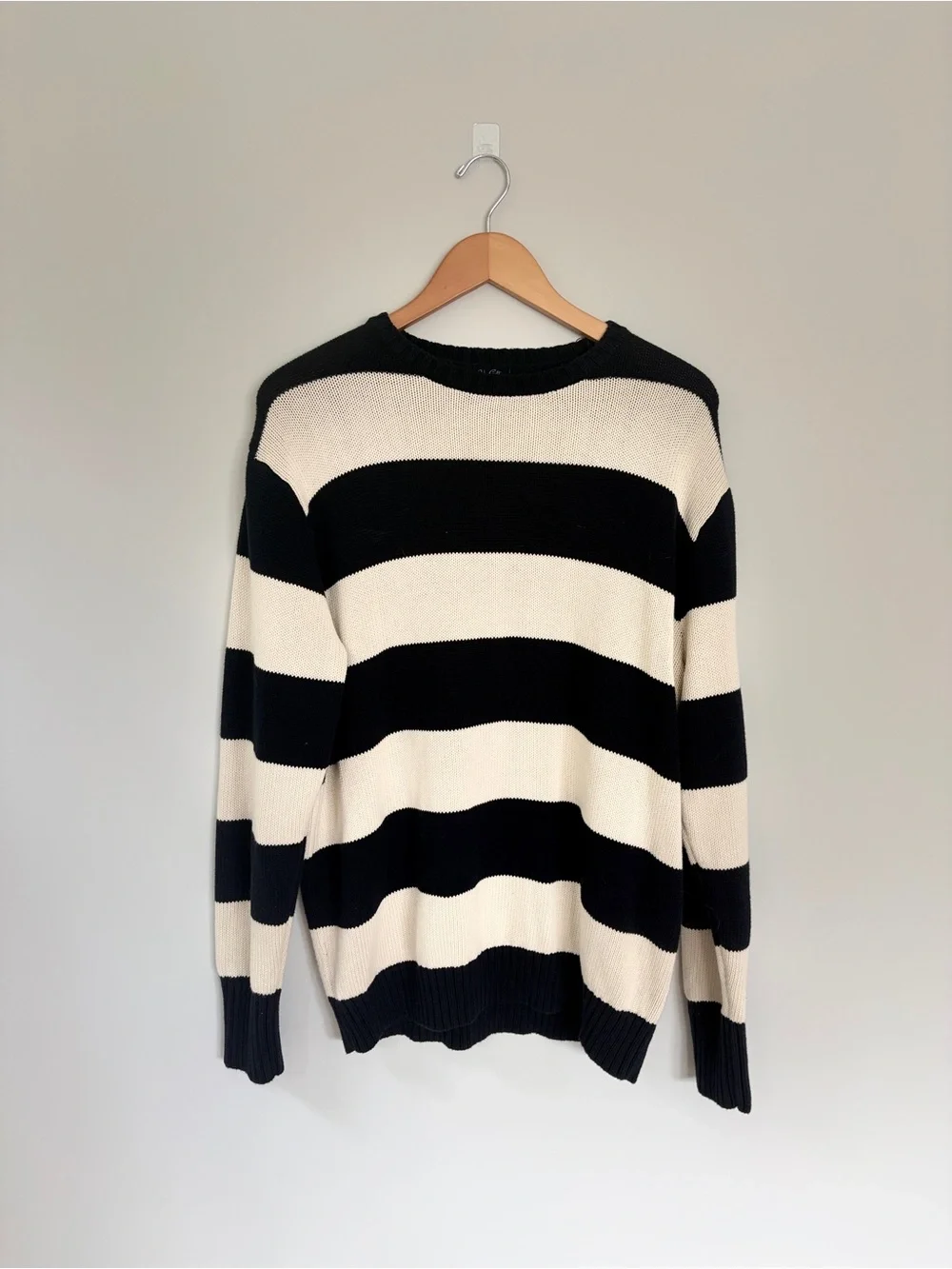 John Galt Navy & White Striped Thick Knit Sweater